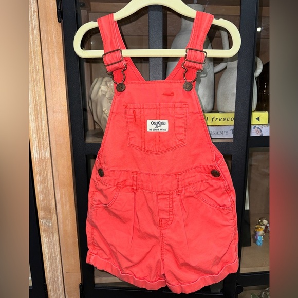 OshKosh B’Gosh overalls toddler girl coral shorts adjustable straps pockets - Picture 1 of 5